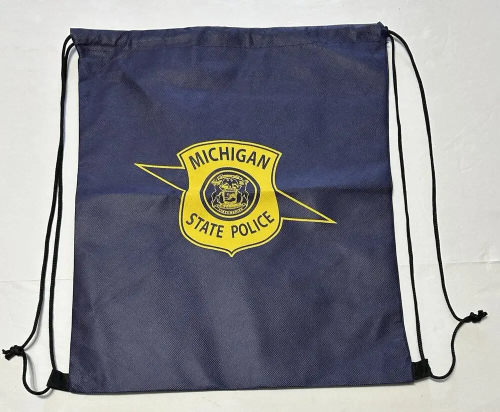 Michigan State Police Drawstring Backpack Blue Bag MSP Shield Logo Collectible